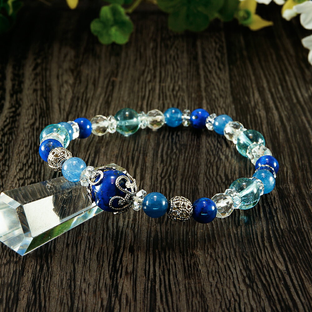 【ポイント20倍】 ラピスラズリ × カイヤナイト × ブルートパーズ × 水晶 ブレスレット 腕輪 数珠 アクセサリー 天然石 パワーストーン 厄除け 風水 ...