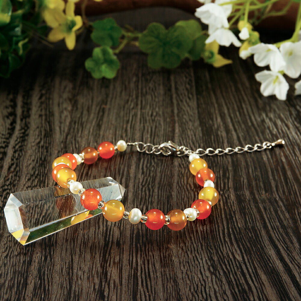 【ポイント20倍】 カーネリアン × イエローカルセドニー × 真珠 ブレスレット 腕輪 数珠 アクセサリー 天然石 パワーストーン 厄除け 風水 お守り カジ...