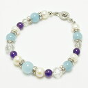 【ポイント20倍】 アクアマリン パール アメジスト 水晶 ブレスレット ボタン式 天然石 パワーストーン