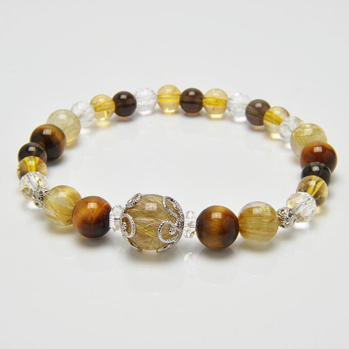 【ポイント20倍】 ルチルクォーツ 8・10.5mm タイガーアイ 8mm シトリン 6mm スモーキークォーツ 6mm カット水晶 ブレスレット パワーストー...