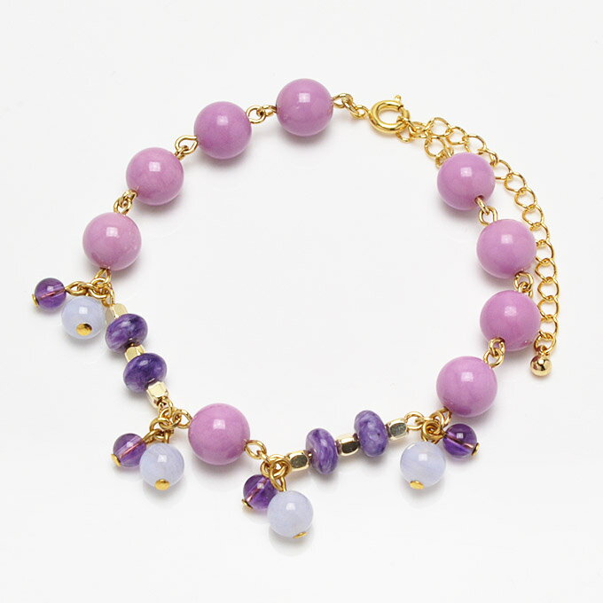 【ポイント20倍】 【限定1点】 フォスフォシデライト ブルーレースアゲート アメジスト チャロアイト ブレスレット 天然石 パワーストーン