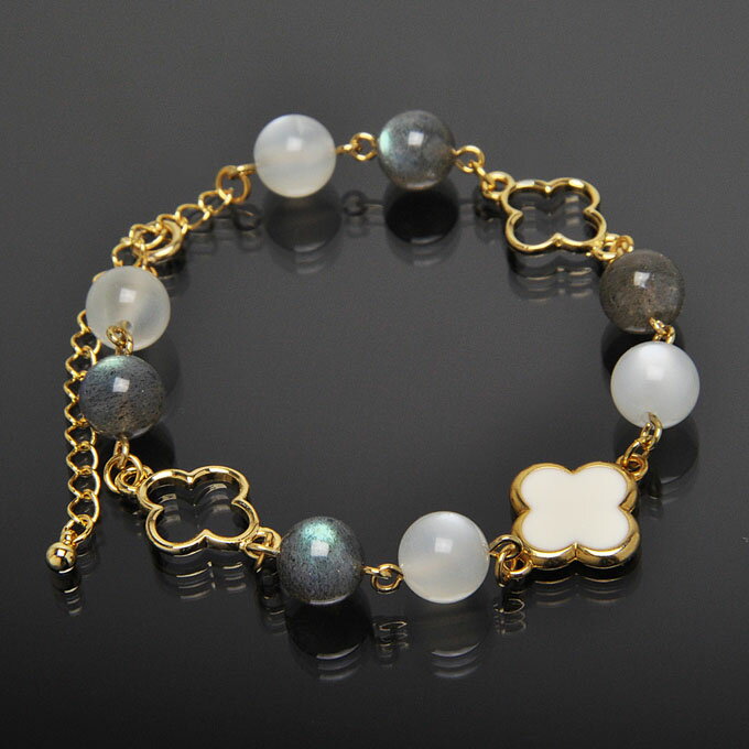 【ポイント20倍】 【限定2点】 ラブラドライト ムーンストーン 四つ葉 ブレスレット 天然石 パワ−スト−ン