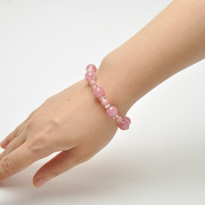 【ポイント20倍】 ストロベリークォーツ 10mm ピンクオパール 6mm ブレスレット 天然石 パワーストーン