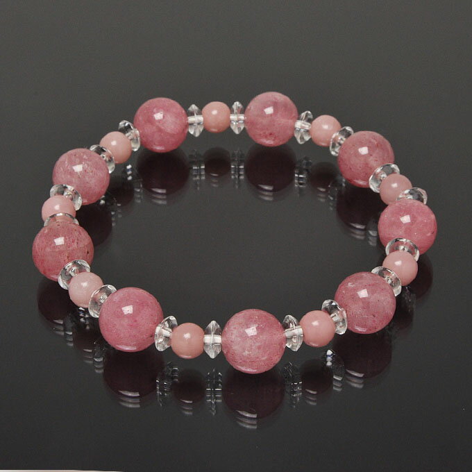 【ポイント20倍】 ストロベリークォーツ 10mm ピンクオパール 6mm ブレスレット 天然石 パワーストーン