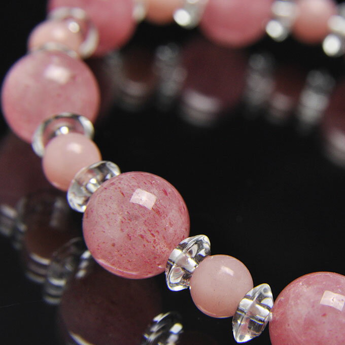 【ポイント20倍】 ストロベリークォーツ 10mm ピンクオパール 6mm ブレスレット 天然石 パワーストーン