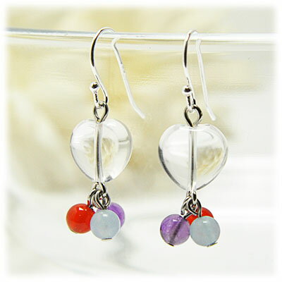 【ポイント20倍】 カーネリアン アメジスト シーブルーカルセドニー ハート型水晶 ピアス