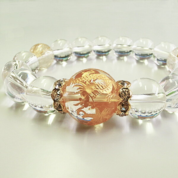 【ポイント20倍】 金運上昇 ブレスレット ルチル×四神獣 ルチルクォーツ 水晶12mm 四神獣16mm パワーストーン 天然石