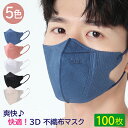 爽快♪快適！3D マスク 不織布 TKJP 100枚（10枚×10袋）カラーマスク 全5色 レギュラー 使い捨て