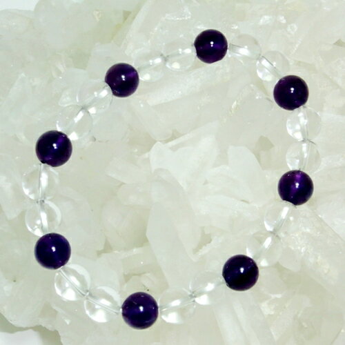 【ポイント20倍】 天然 アメジスト × 水晶 8mm ブレスレット パワーストーン 天然石 腕輪 アクセサリー レディース メンズ ビーズ 厄除け 風水 お守...