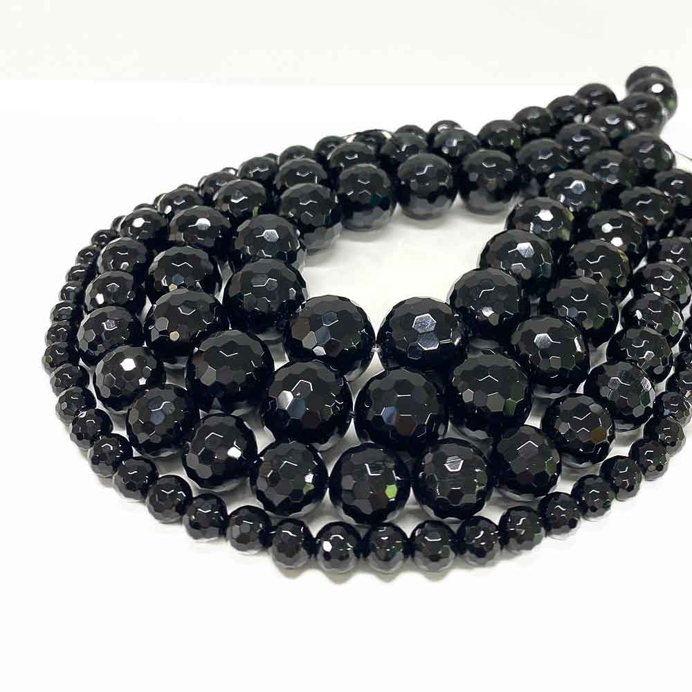 【タイムセール】 128面カット ラウンドカット オニキス 一連(φ8mm-20mm) 連売り 1連 パワーストーン 天然石 アクセサリーパーツ 素材 mate...