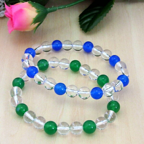 【ポイント20倍】 グリーンクォーツァイトorブルーメノウ×水晶 8mmブレスレット パワーストーン 天然石 腕輪 アクセサリー レディース メンズ 厄除け 風...