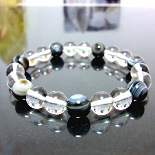 【タイムセール】 チベットの秘宝 天眼石×水晶8mm (1:2) 内周約16.5cm ブレスレット パワーストーン 天然石 腕輪 アクセサリー レディース メン...