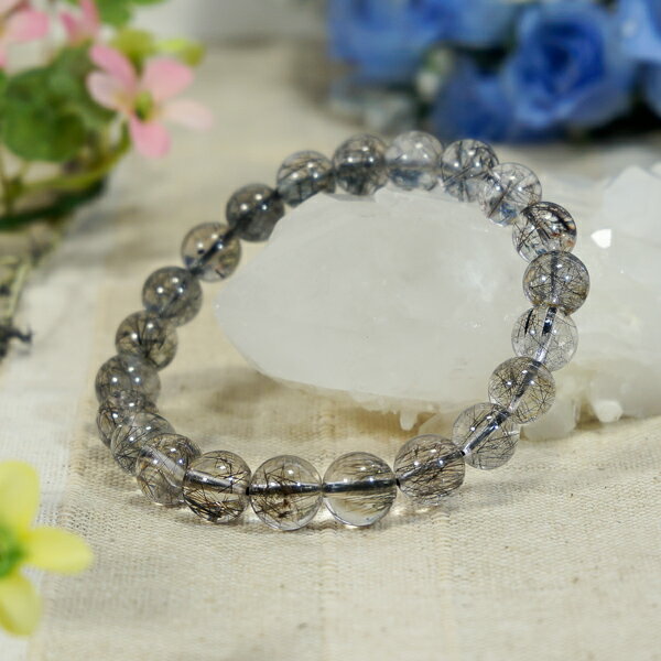 【ポイント20倍】 ブラック ルチルクォーツ (黒針水晶) 9mmUP 丸玉 ブレスレット パワーストーン 天然石 腕輪 アクセサリー ビーズ 厄除け 金運風水...