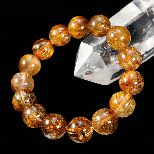 【タイムセール】 超高品質コッパー ルチルクォーツ 14mm 丸玉 ブレスレット パワーストーン 天然石 腕輪 アクセサリー ビーズ 厄除け 金運風水 お守り ...