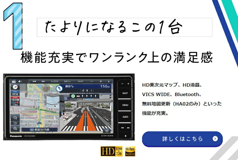 【2024年度最新版地図】CN-HE02WD パナソニック ストラーダ 7インチHD フルセグ地デジ/DVD/CD/USB/SD/Bluetooth 200mmワイドカーナビ 3