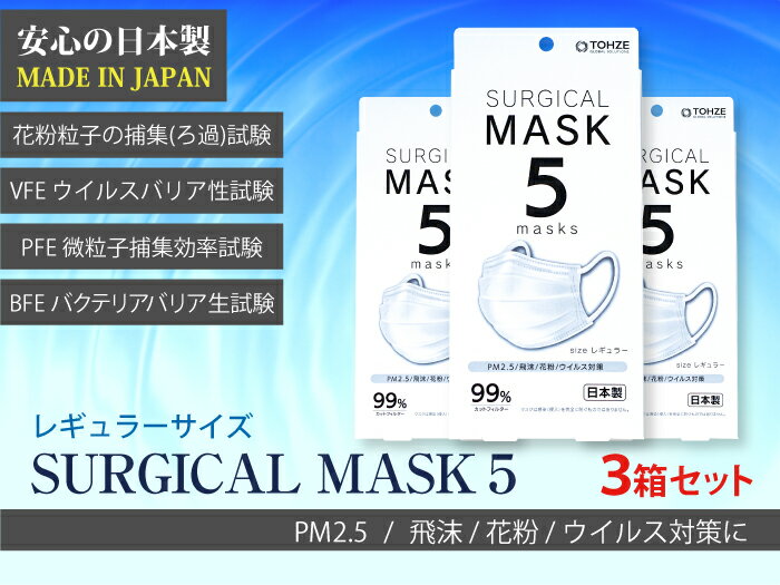 マスク 日本製 (5枚入り×3箱セット) 不織布マスク 白 ホワイト プリーツ プリーツマスク ふつうサイズ 大人用 使い捨てマスク 使い捨て ノーズワイヤー 花粉症 ほこり PM2.5 ウイルス 立体 サージカルマスク 不織布マスク 日本製 メール便 送料無料