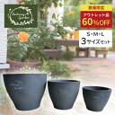 【50%OFF!アウトレットSALE】バルコニーガーデン テラコッタ ラウンドジャーポットSet3 ダークグレー 鉢 植木鉢 ガーデニング DIY 天馬