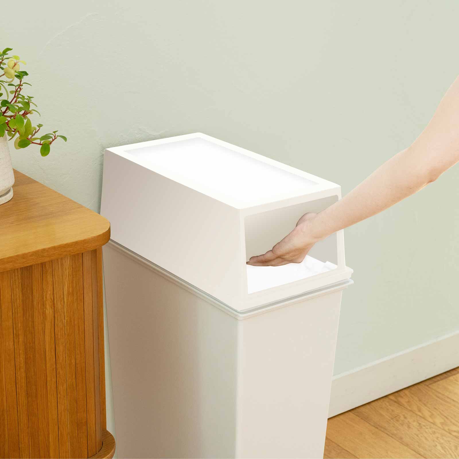 ゴミ箱 フタ おしゃれ スリム ホワイト キッチン ホワイトラッシュ スマートペール フラップスリムフタ 2個セット ごみ箱 ダストボックス プラスチック 天馬 日本製 [2]