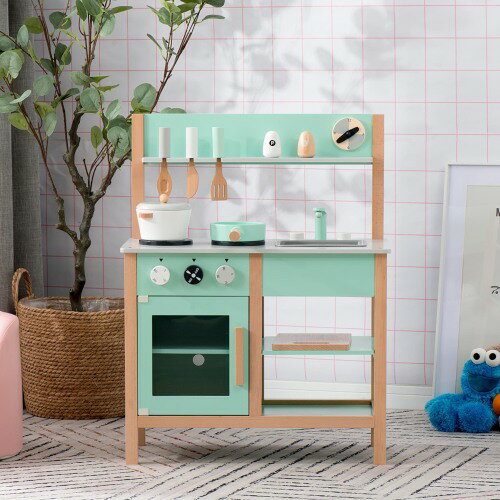【5年保証】おままごと キッチン 木製 ままごと ごっこ遊び 台所 調理器具付き 調味料 知育玩具 お店屋さんごっこ ミニキッチン キッズ 誕生日 ギフトボックス付き 3