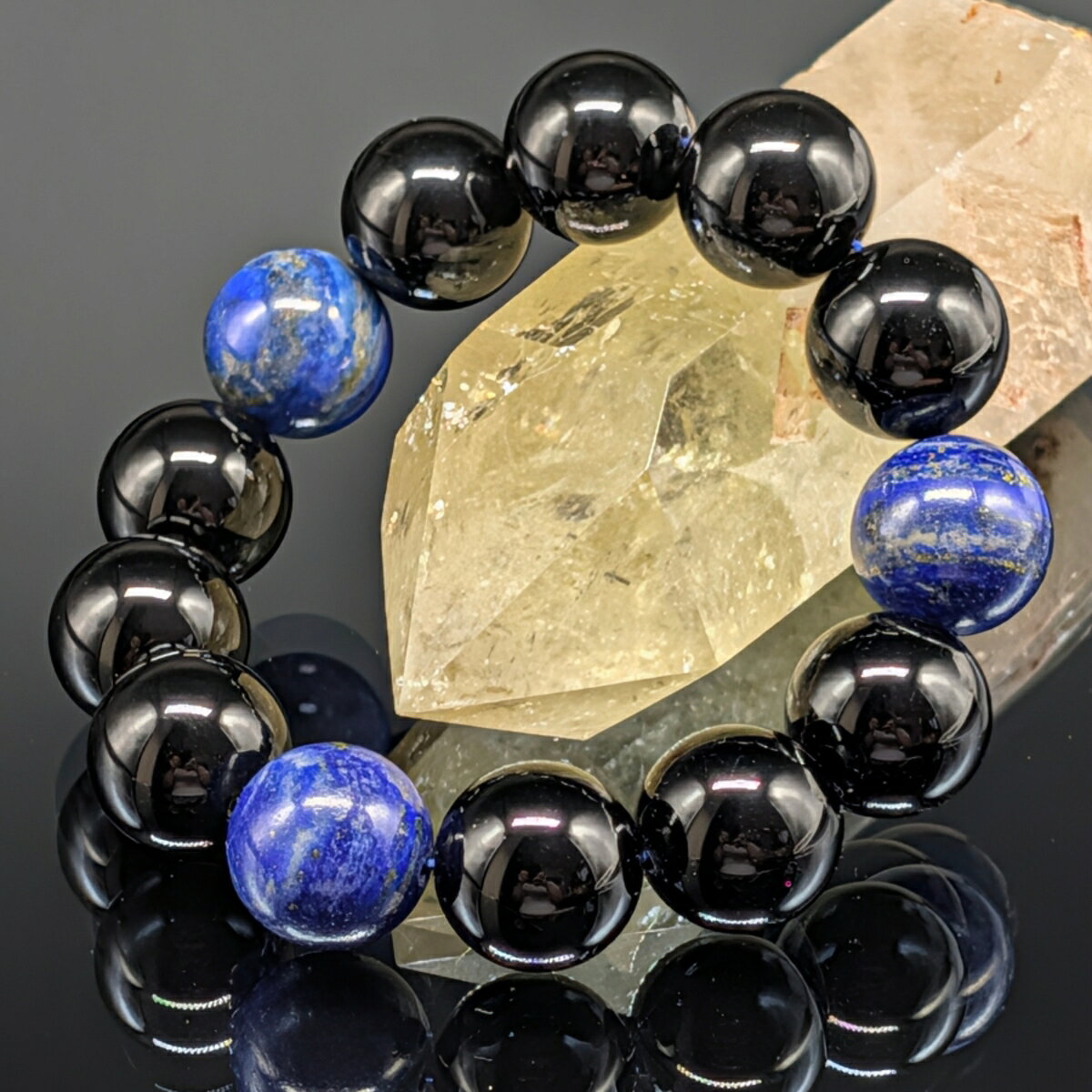 パワーストーン モリオン ラピスラズリ 16mm ブレスレット 天然石 黒水晶 幸運を呼ぶ 強力守護 お守り 縁切り 厄除け 開運 メンズ レディース ユニセックスユニセックス