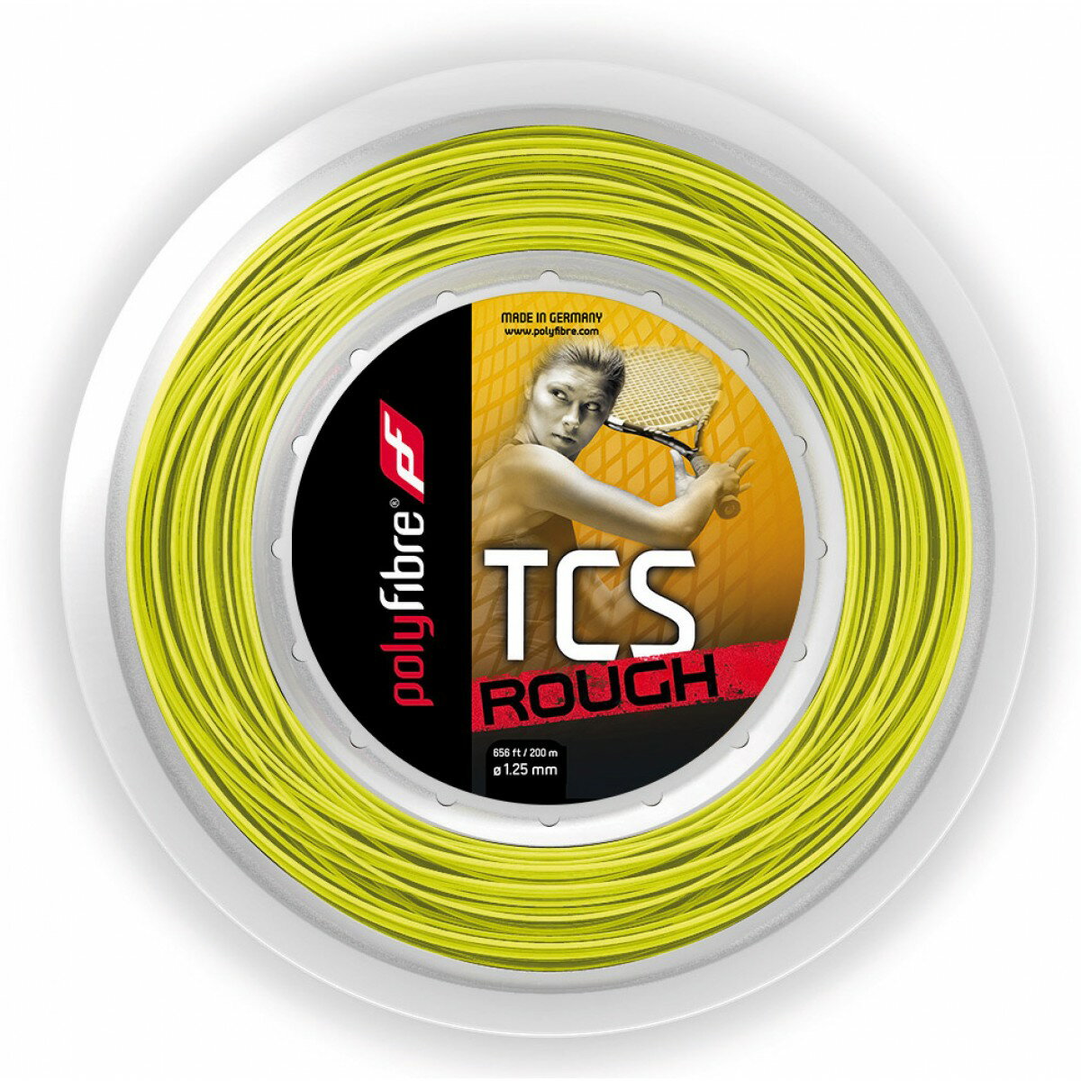 ポリファイバー TCSラフ (1.25/1.30mm) 200Mロール 硬式テニス ポリエステル ガット Polyfibre TCS ROUGH (1.25/1.30) 200m roll strings