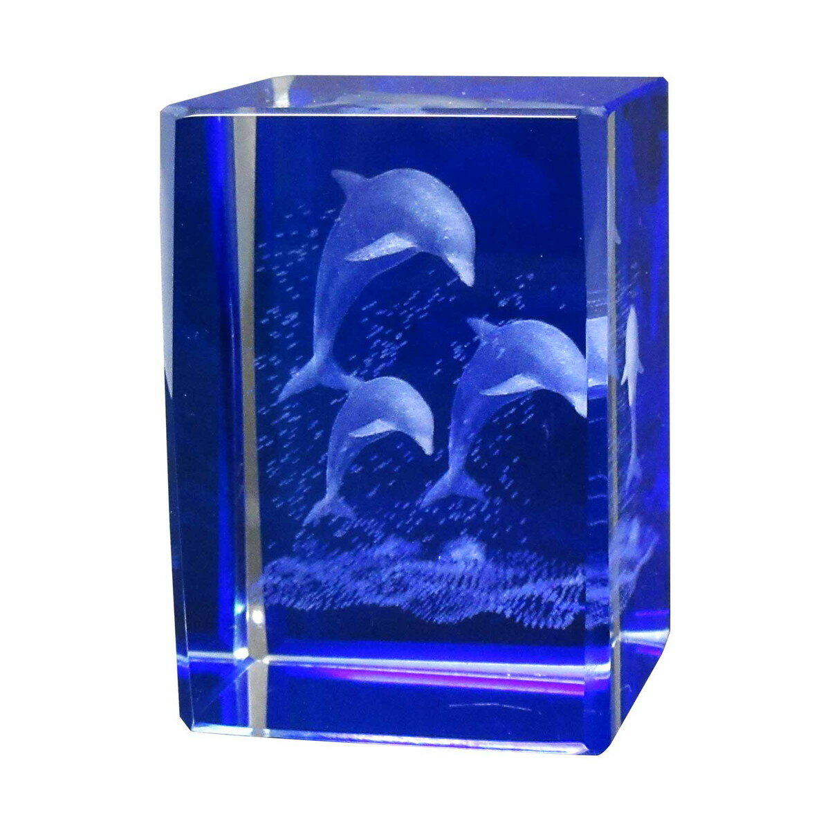 3Dクリスタル(M) トリプルドルフィン ブルー ガラス オブジェ ペーパーウェイト 誕生日 クリスマス プレゼント ギフト 120-675