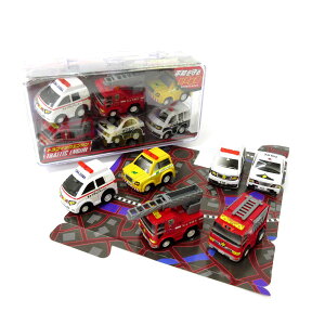 【楽天スーパーSALE・半額】【P5倍】プルバック ミニカー トラフィックエンジン 緊急車両 6pcsセット 救急車 消防車 パトカー 誕生日 クリスマス プレゼント ギフト 201-378