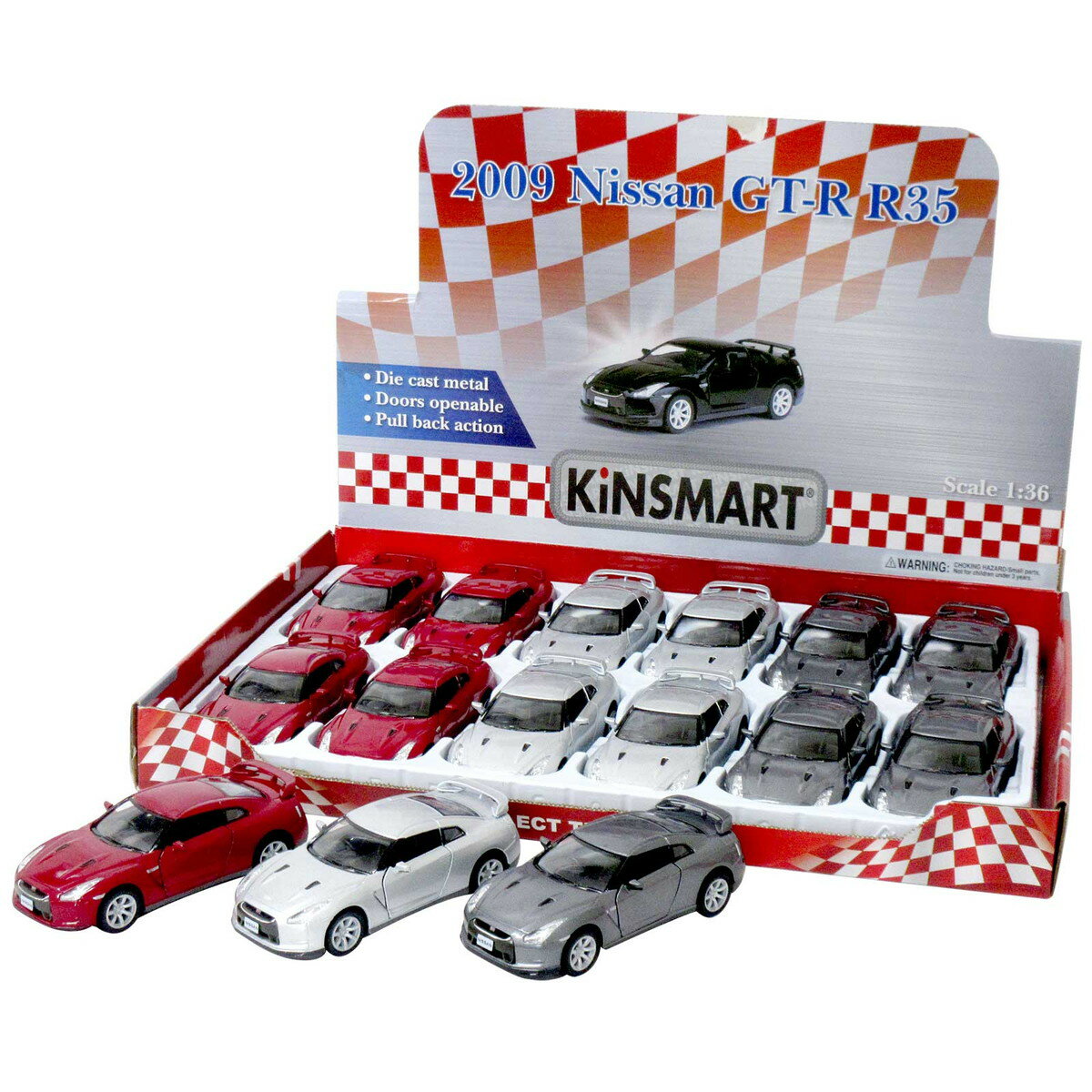 KiNSMART キンスマート プルバックミニカー 1/36 2009 日産スカイライン GT-R R35 3色アソート 12個入りBOX 誕生日 クリスマス プレゼント ギフト ラッピング可 201-601