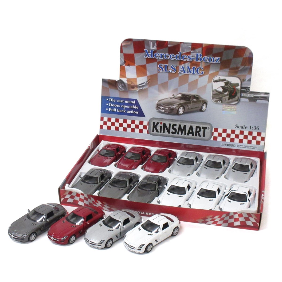 KiNSMART キンスマート プルバックミニカー 1/36 メルセデスベンツ SLS AMG 4色アソート 12個入りBOX 誕生日 クリスマス プレゼント ギフト ラッピング可 201-666