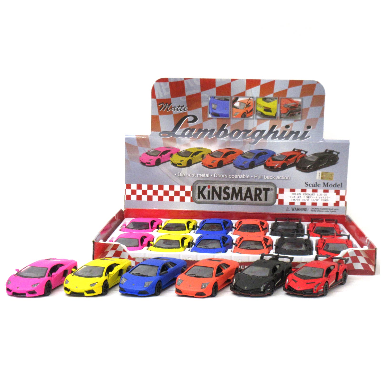 KiNSMART キンスマート プルバックミニカー 1/36-38 ランボルギーニ マットカラーセット 3種×2色アソート 12個入りBOX 誕生日 クリスマス プレゼント ギフト ラッピング可 201-674