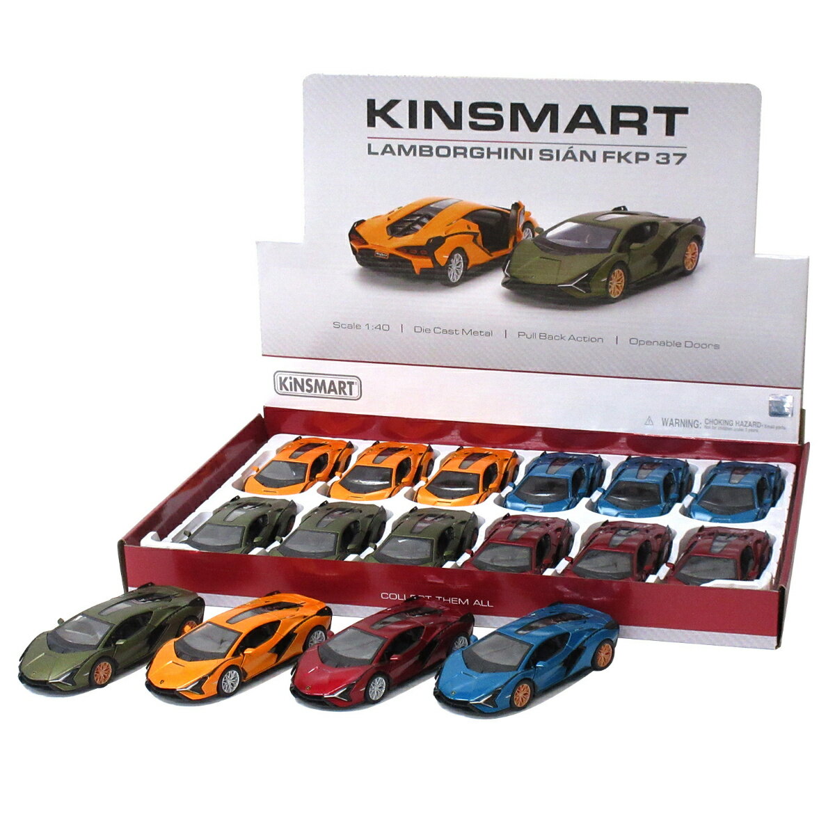 KiNSMART キンスマート プルバックミニカー 1/40 ランボルギーニ シアン 4色アソート 12個入りBOX 誕生日 クリスマス プレゼント ギフト ラッピング可 201-708