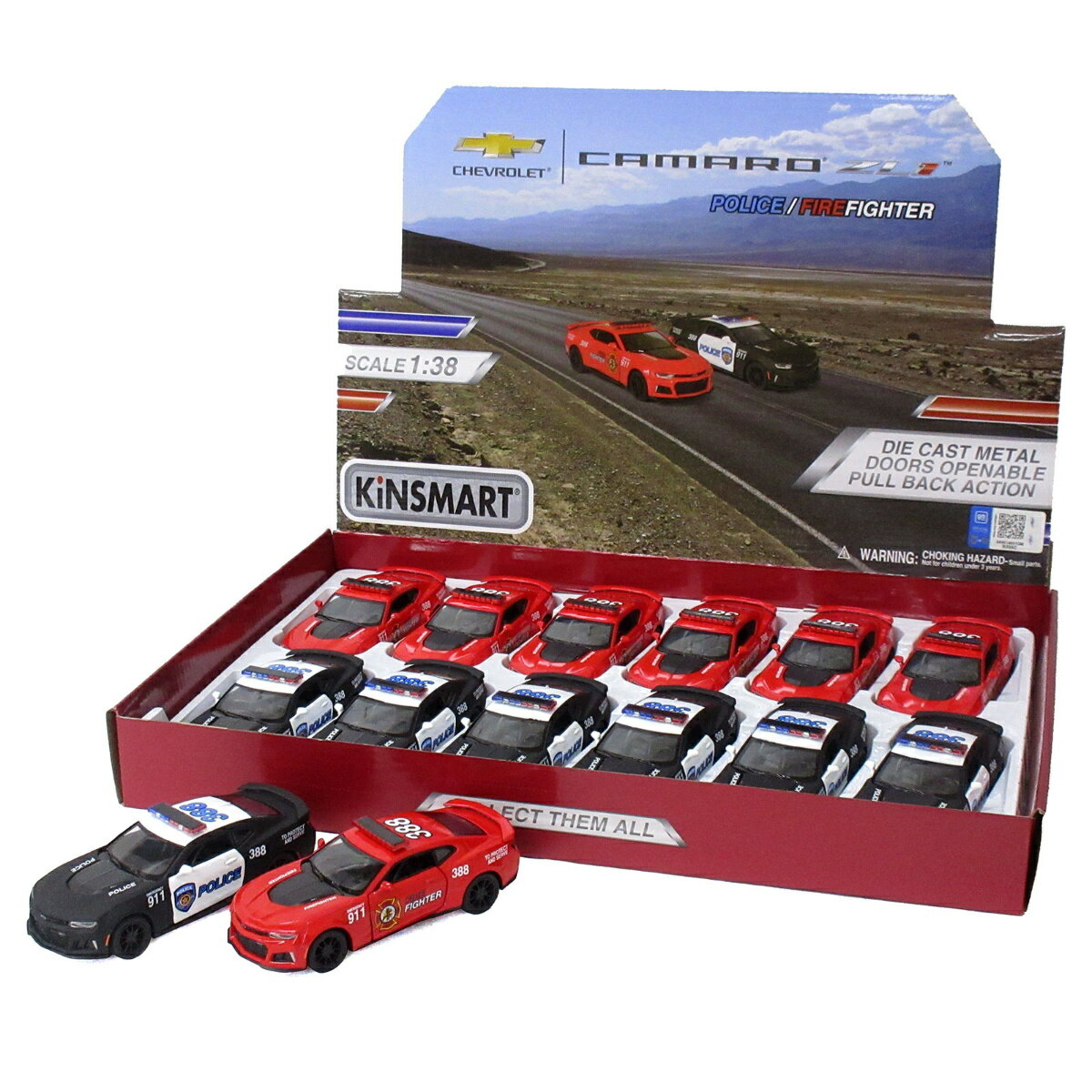 KiNSMART キンスマート プルバックミニカー 1/38 2017 カマロ ZL1 ポリス＆ファイヤー 2種アソート 12個入りBOX 誕生日 クリスマス プレゼント ギフト ラッピング可 201-710