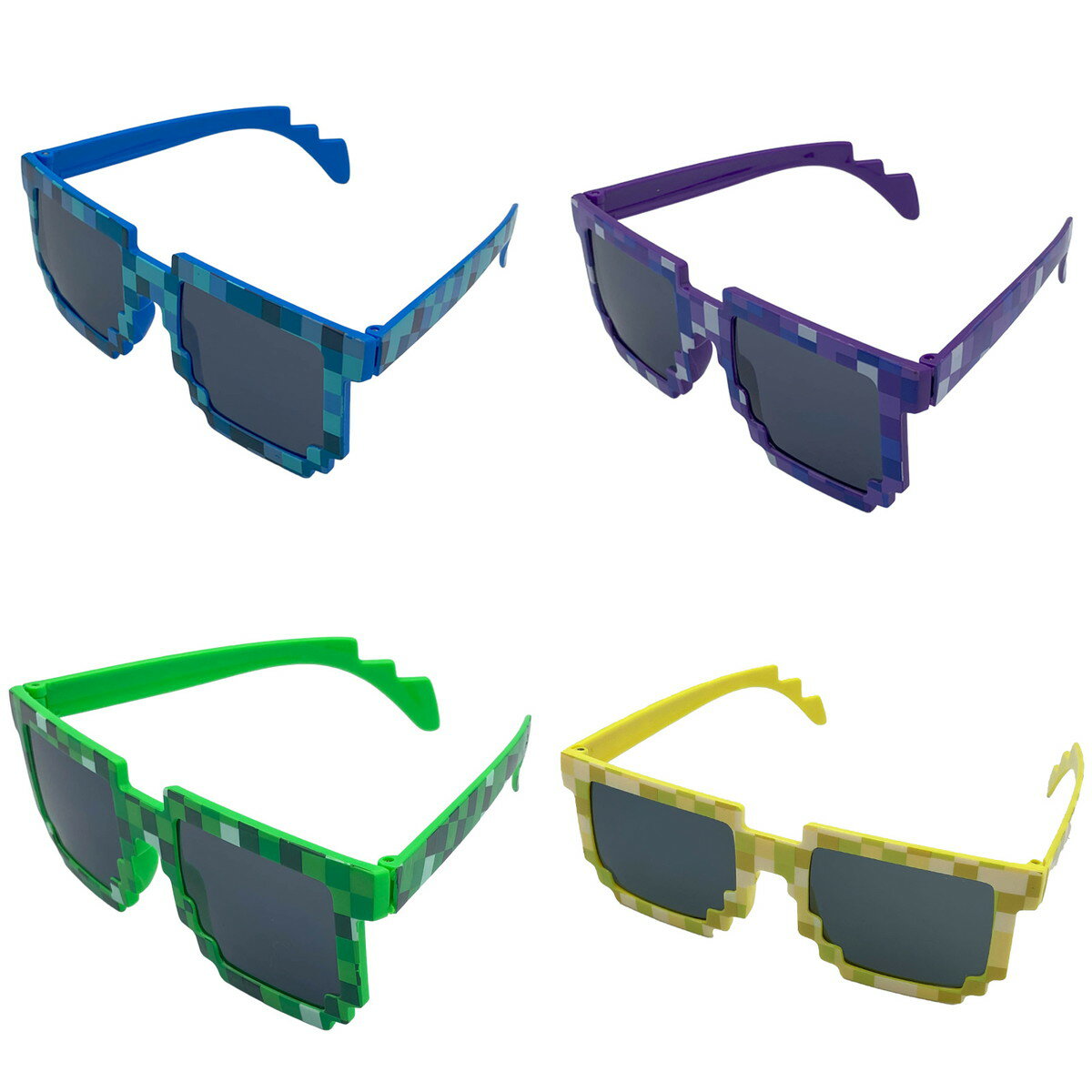 ブロックメガネ カラー 4色セット ピクセル風サングラス 8ビットデザイン クール系アクセサリー 410-901