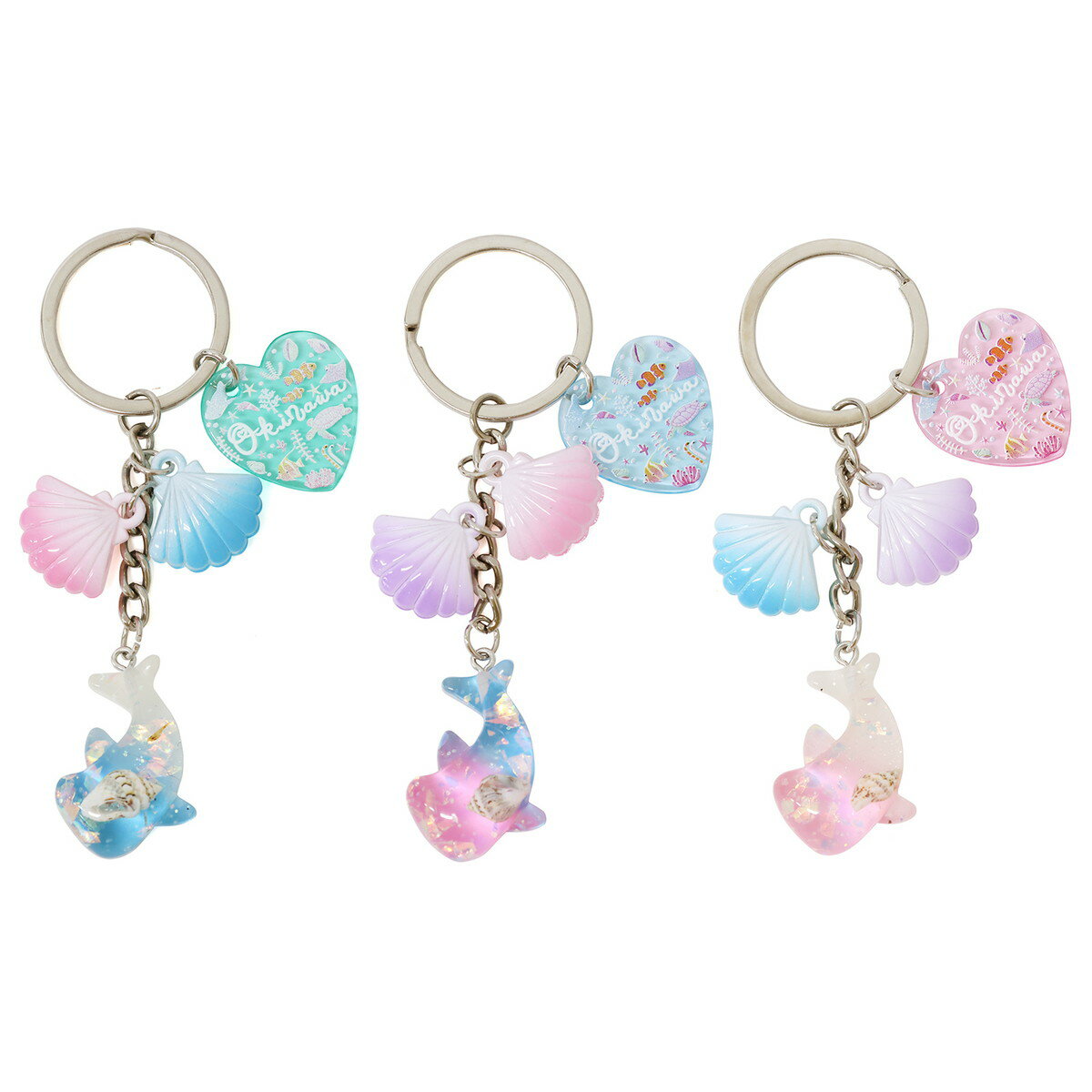 アクアシェルチャーム キーホルダー ジンベエザメ 沖縄 3色セット プレート付き じんべえざめ キーリン..