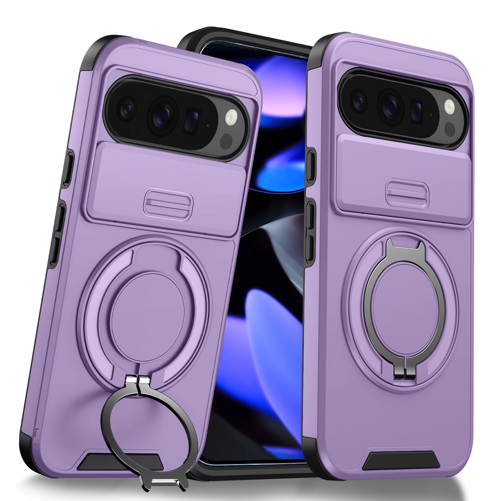 Rakuten - Google Pixel 10 / Pixel 10 Pro ケース リング付き スタンド機能 耐衝撃 スライド式カメラカバー レンズ保護 TPU+PC素材 軽量 滑り止め 落下防止 車載ホルダー対応 グーグルピクセル10 / 10 Pro スマホケース 人気 おしゃれ 携帯カバー ブラック