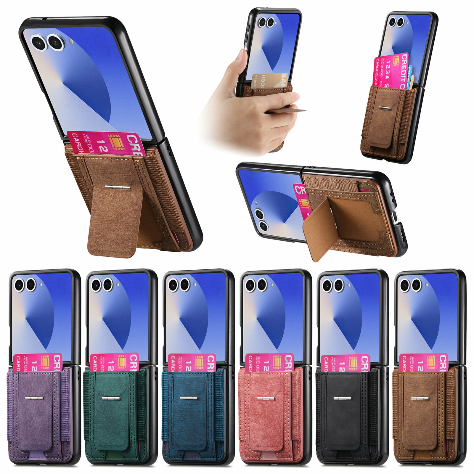 Rakuten - Galaxy Z Flip7 / Z Flip6 カード収納付き レザー調ケース ‧ マグネットフラップポケット搭載 ‧ スタンド機能付き ‧ 高級PUレザー仕上げ ‧ 耐衝撃TPUフレーム ‧ おしゃれで実用的な多機能ウォレット型カバー傷に強い 丈夫 おすすめ カワイイ オススメカワイイ カラバリ