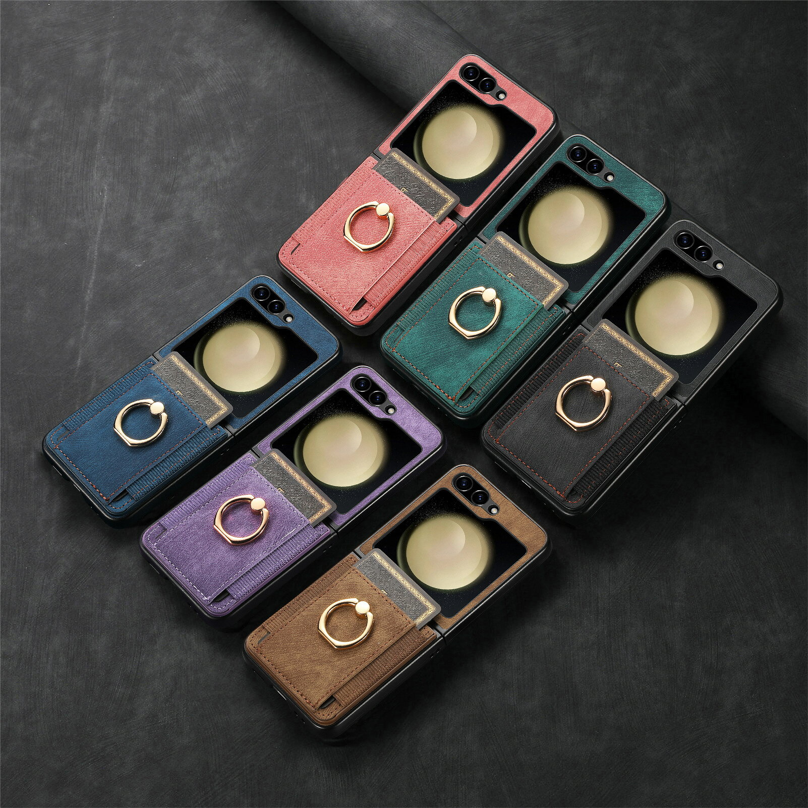 Rakuten - Galaxy Z Flip7 / Z Flip6 レザーケース リングホルダー付き ‧ 360°回転スタンド機能 ‧ マグネット車載ホルダー対応 ‧ カード収納スロット搭載 ‧ 高品質PUレザー仕上げ ‧ 全面保護折りたたみ対応カバーカラバリ 耐衝撃ケース 傷に強い 丈夫 おすすめ カワイイ オススメ シン