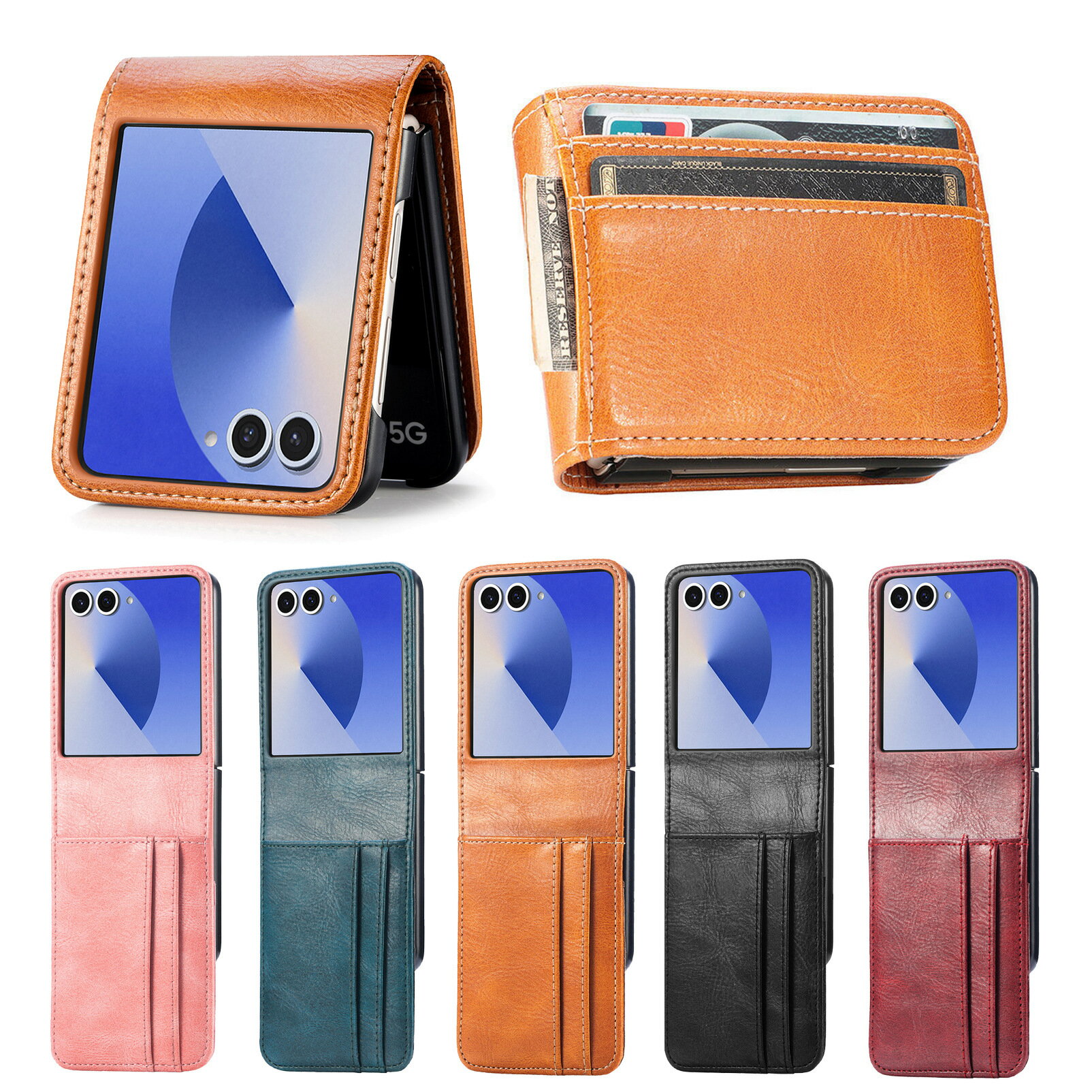 Rakuten - Galaxy Z Flip7 / Z Flip6 ウォレット機能付きレザーケース ‧ カード収納＆紙幣ポケット搭載 ‧ 高品質PUレザー仕上げ ‧ 耐衝撃フルプロテクト ‧ スリムフィット設計 ‧ 防水・耐指紋・耐スクラッチ対応耐衝撃ケース 傷に強い 丈夫 おすすめ カワイイ オススメ シンプル