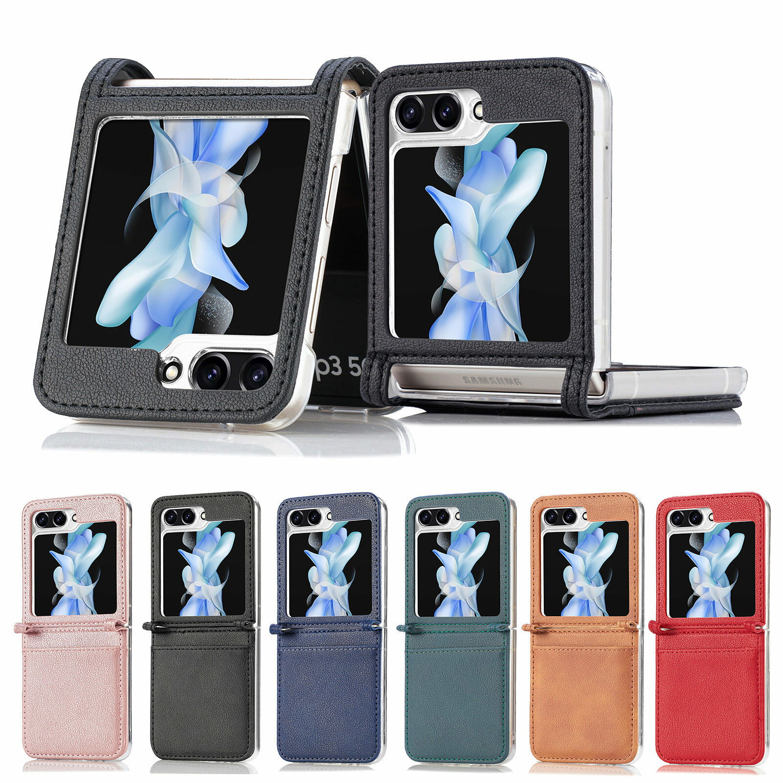 Rakuten - Galaxy Z Flip7/Flip5/Z Flip4/Z Flip3 レザー調カードポケットケース ‧ 財布機能付きスリム耐衝撃カバー ‧ 防指紋・防水・耐スクラッチ仕様 ‧ スタンド機能搭載 ‧ 高級PUレザー×TPUフレームで高耐久保護 ‧ 大人シンプルデザイン