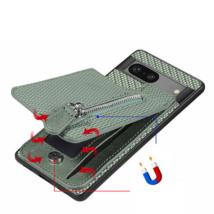 Pixel 9a ケース カバー PUレザー カード収納 背面PUレザーケース スタンド 耐衝撃ケース 傷に強い 丈夫 オススメ かわいい 人気 機能 ファスナー付き シンプル かっこいい Google グーグル ピクセル9a スマホカバー耐衝撃 カワイイ カラバリ 韓国オススメ かわいい 人気 - 2