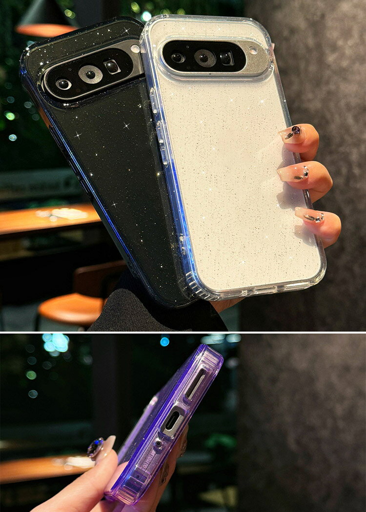 Pixel9a ケース 耐衝撃 半透明 角 保護 コーナーバンパー グリッター インスタ映え 可愛い キラキラ お洒落 デコ シンプル オススメ かわいい 人気 背面ケース ストラップ穴 Google グーグル ピクセル9a アンドロイド おすすめ おしゃれ スマートフォン/スマホケース/カバー - 3