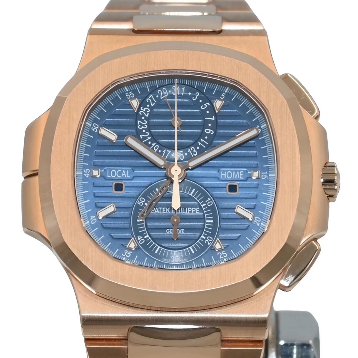 PATEK PHILIPPE パテック・フィリップ ノーチラス トラベルタイム クロノグラフ 5990/1R-001 （2021年） 〔ブルー・ソレイユ文字盤〕 〔自動巻き〕 〔腕時計〕 〔メンズ〕 〔ギャラ・箱〕 〔中古・美品〕