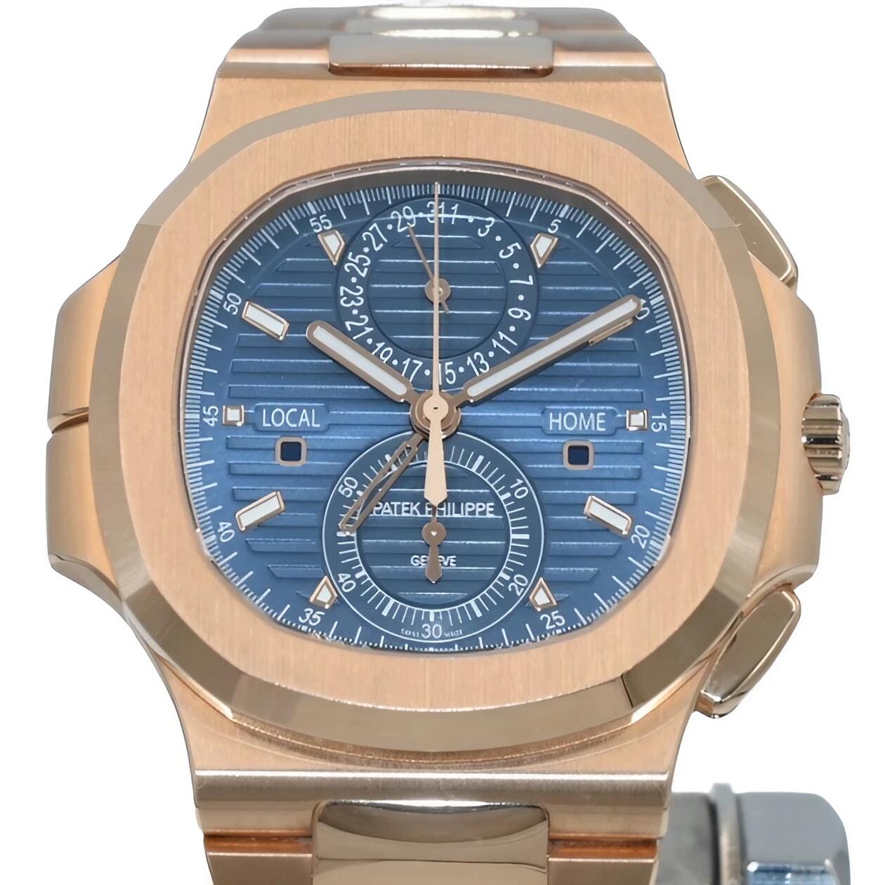 PATEK PHILIPPE パテック・フィリップ ノーチラス トラベルタイム クロノグラフ 5990/1R-001 （2021年） 〔ブルー・ソレイユ文字盤〕 〔自動巻き〕 〔腕時計〕 〔メンズ〕 〔ギャラ・箱〕 〔中古・美品〕