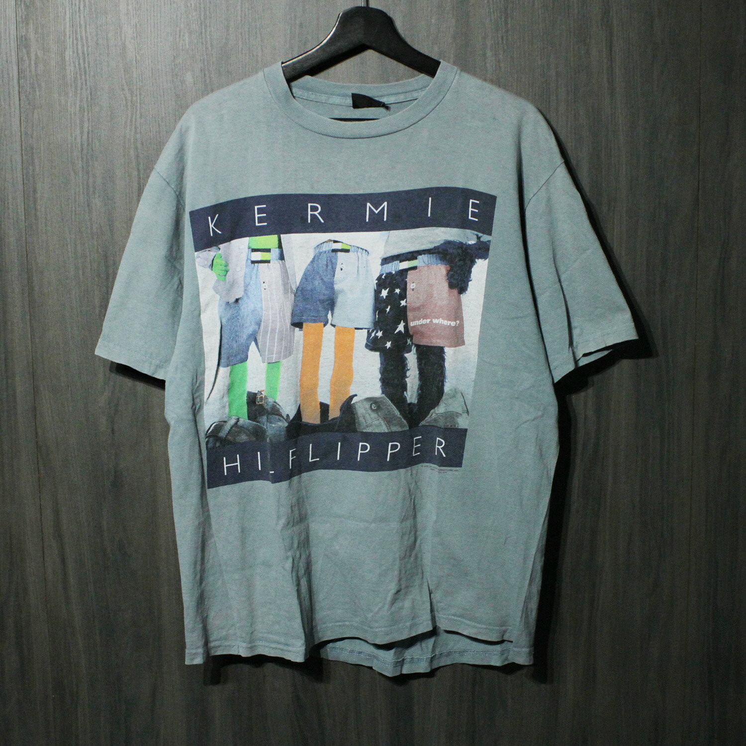 90s VINTAGE TEE Kermit " Kermie Hilflipper Tommy Parody " Changes XL カーミット 半袖Tシャツ グリーン