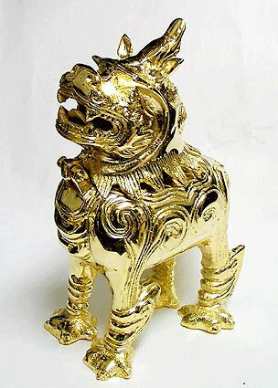 貔貅(ひきゅう) 特大21H(銅製 鍍金 風水八宝 金糸水晶20ミリ玉付)
