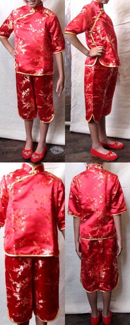 女子梅柄チャイナスーツ・赤色