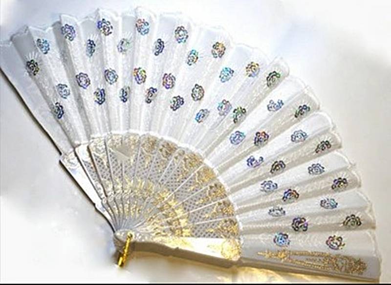 スパンコール付き刺繍レース扇子(白色刺繍＋白)