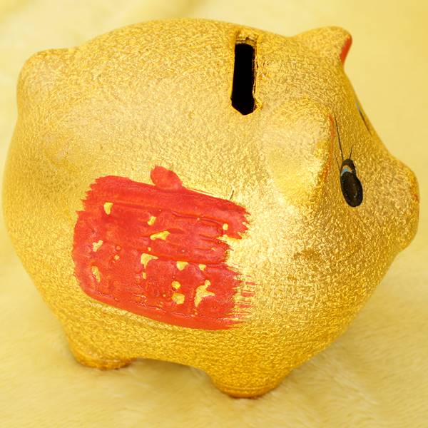 横浜中華街名物・金運を呼び込む金ブタ招財貯金箱7インチ(小の大) [2]