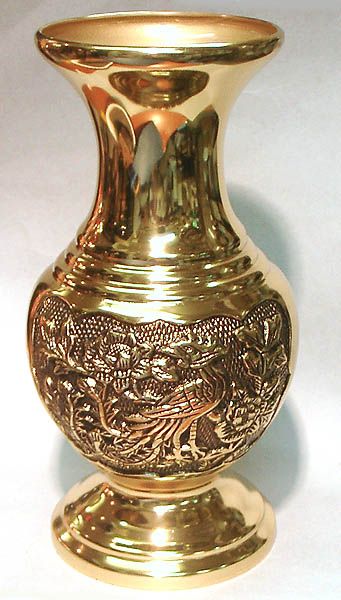 孔雀(鳳凰) 銅花瓶h21