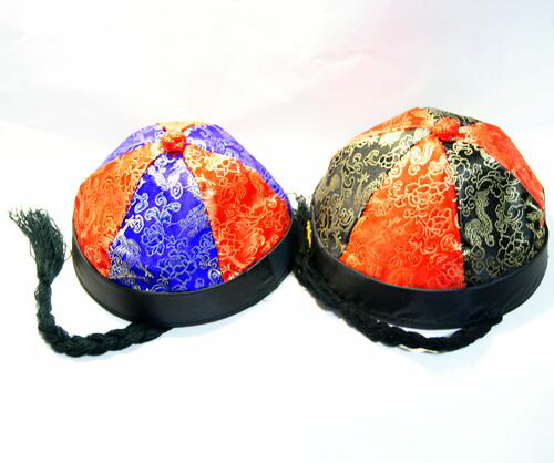 辮髪付き中華帽子